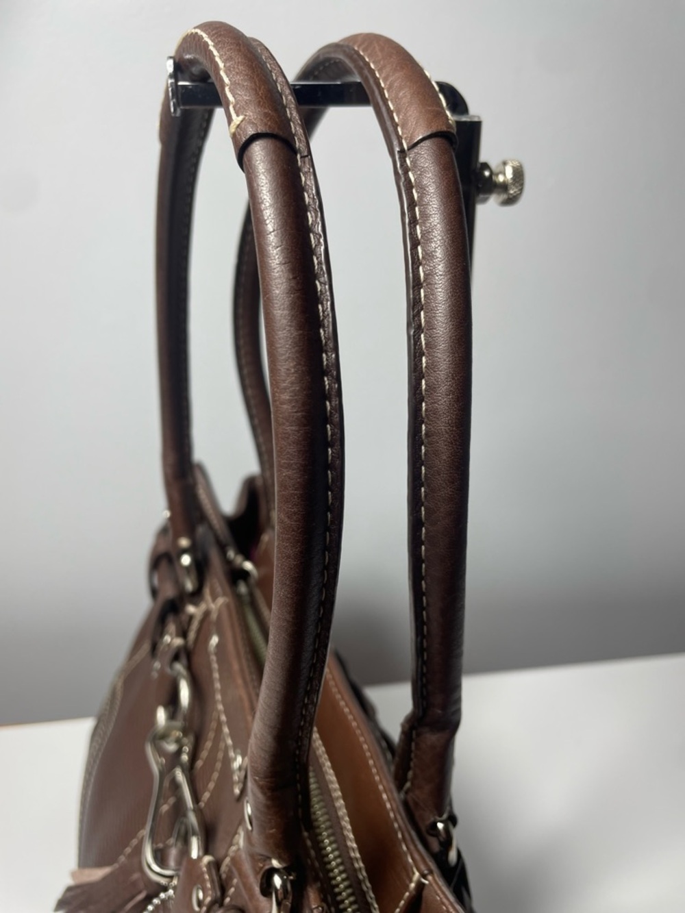 Coach Hampton Brown Pebbled Leather Shoulder Braided Satchel. - Picture 8 of 13